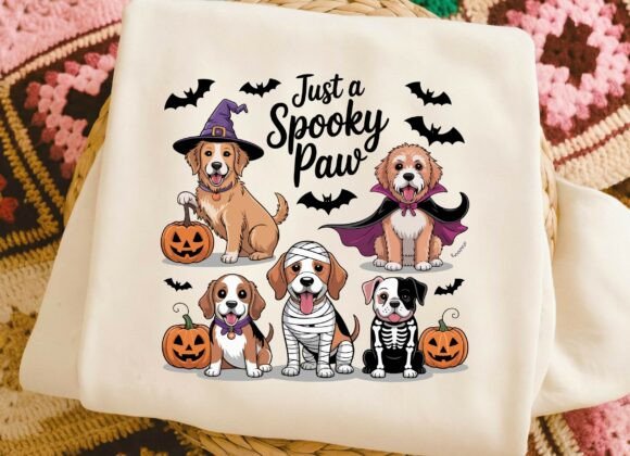 Halloween Dog Just a Spooky Paw Graphics for T-Shirt Designs