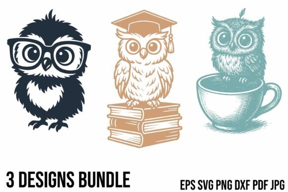 Retro Owl Clipart 3 Designs Bundle Graphics