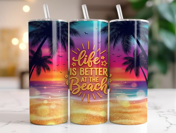 Summer Beach Sunset Quote Tumbler Graphics for Web & Editorial Use
